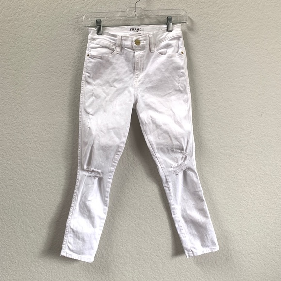 FRAME Denim Le High Skinny Crop Distressed Jeans - Picture 3 of 8